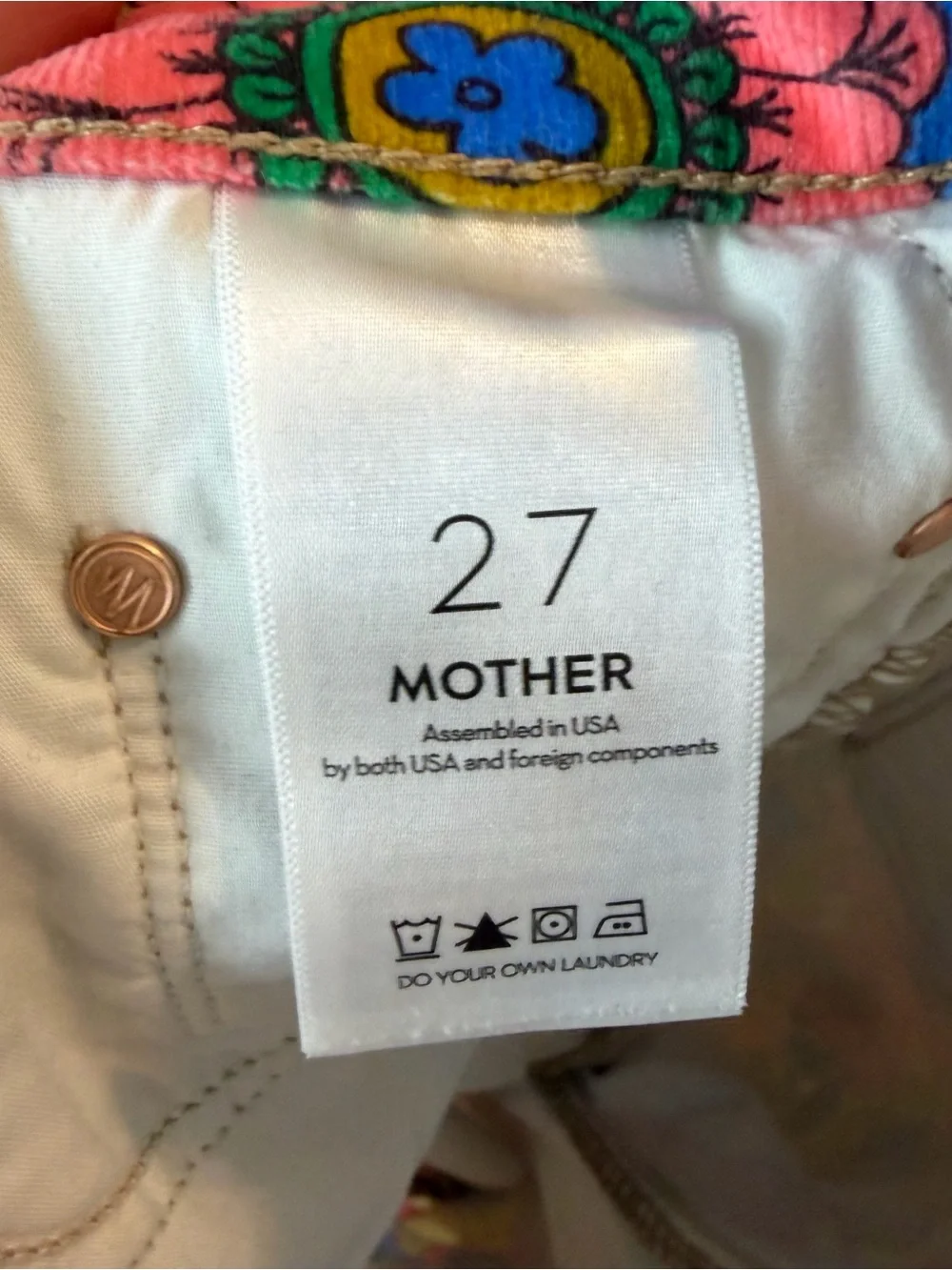 NWT MOTHER High Waisted Weekender Skimp Corduroy In Track And Flower Fields 27